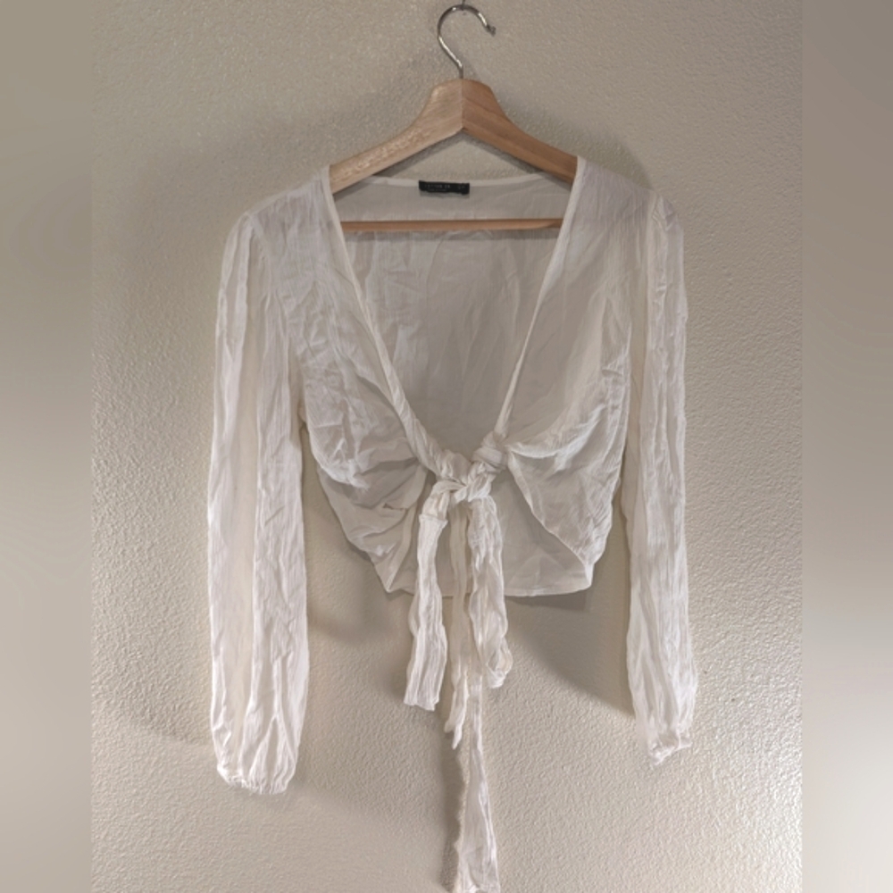 Cotton‎ On Sheer Elegant White Tie-Front Blouse